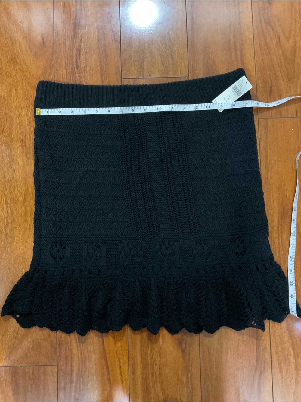 Anthropologie Black Knit Ruffle-Hem Mini Skirt